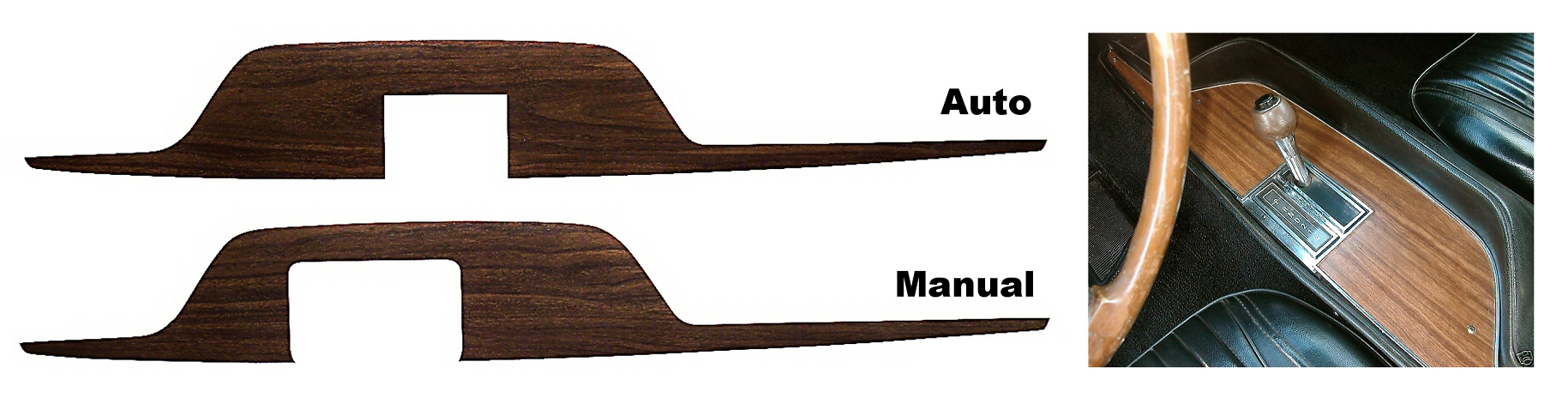 71-74 B/E-body Console Woodgrain Decal: Charger, Coronet, Super Bee, Road Runner, GTX, Cuda, Challenger