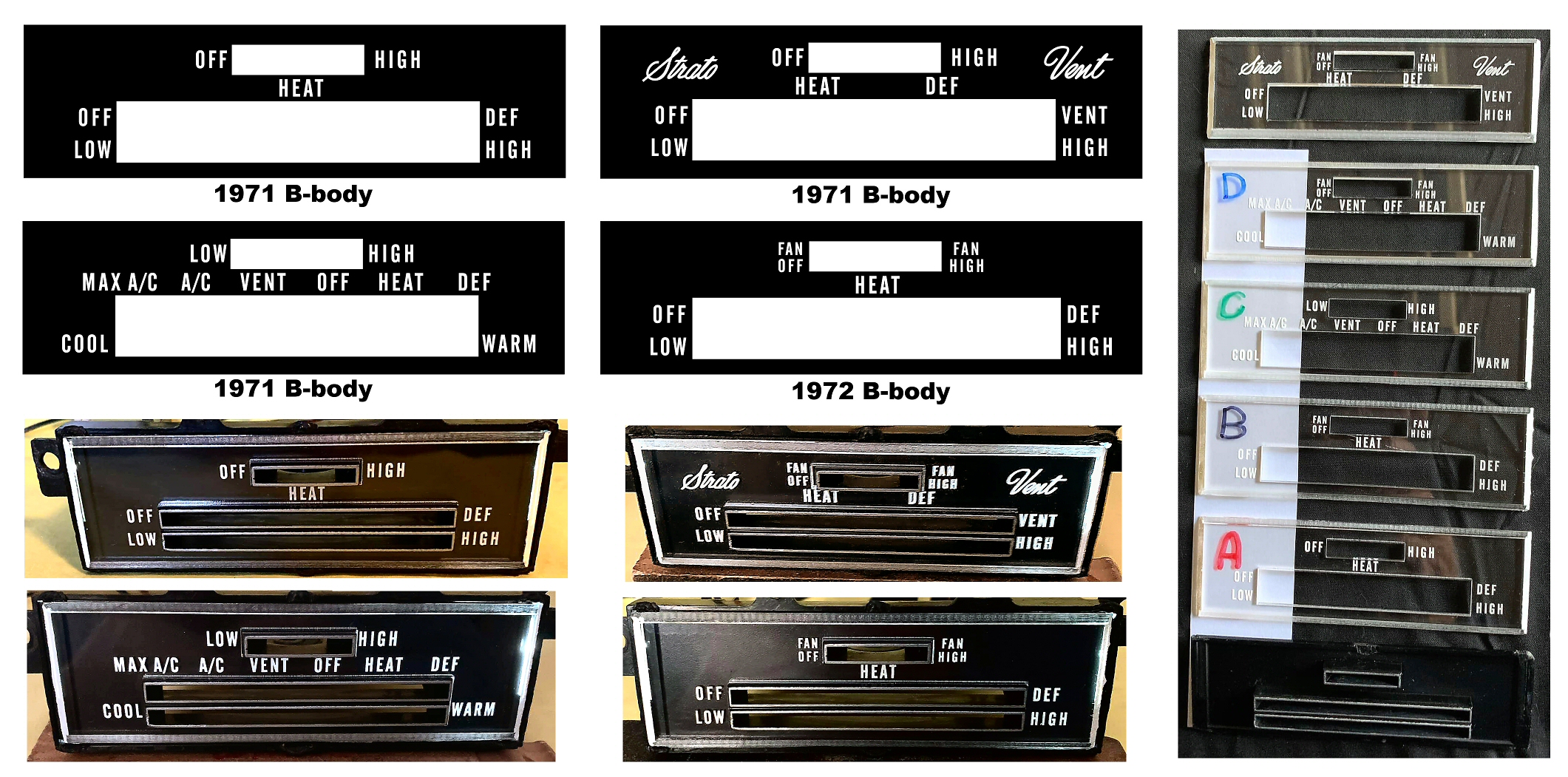 1971-1974 B-body Air Controls Faceplates
