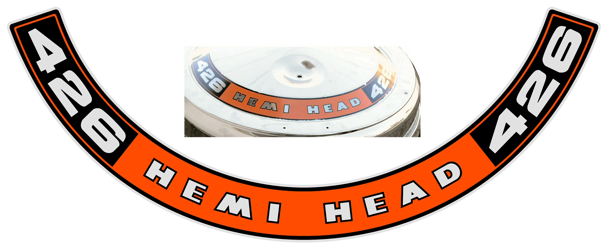 68-69 "426 Hemi Head" Air Cleaner Lid Decal, Mopar