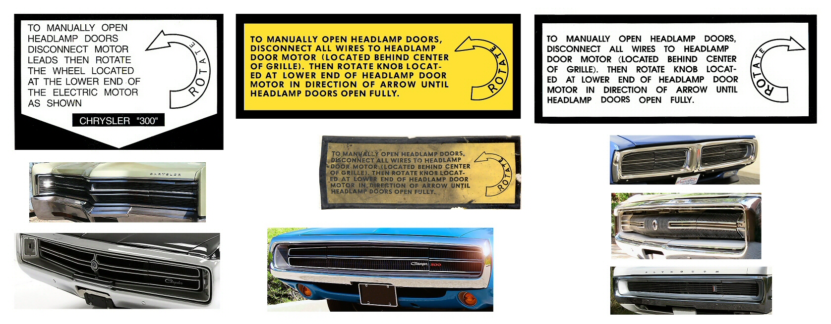 Hidden Headlights Instructions Decals: Mopar, Chrysler, Plymouth, Dodge