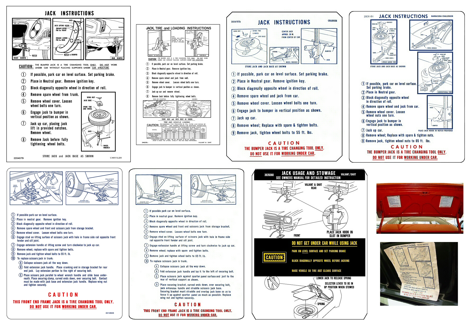 Jacking Instructions Decals: Mopar, Chrysler, Plymouth, Dodge