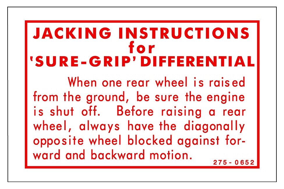 "Sure-Grip" Jacking Instructions Decal: Mopar, Chrysler, Plymouth, Dodge