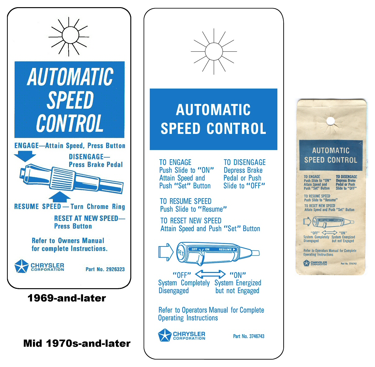 "Automatic Speed Control" Cards, Mopar, Chrysler