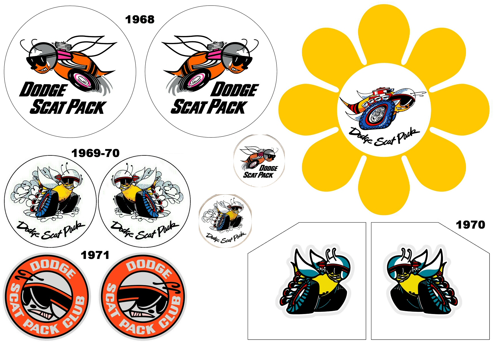 1968-71 Dodge Scat Pack Club and Factory Window Bee Sunflower Decals