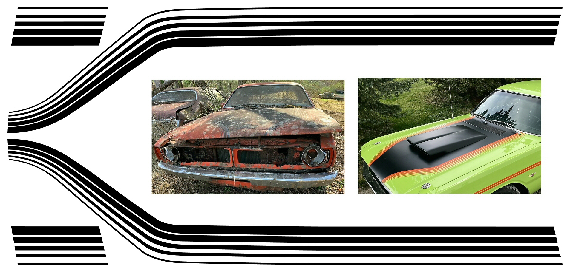Late 1971-72 Dodge Demon Hood Curved Pinstripes Decals