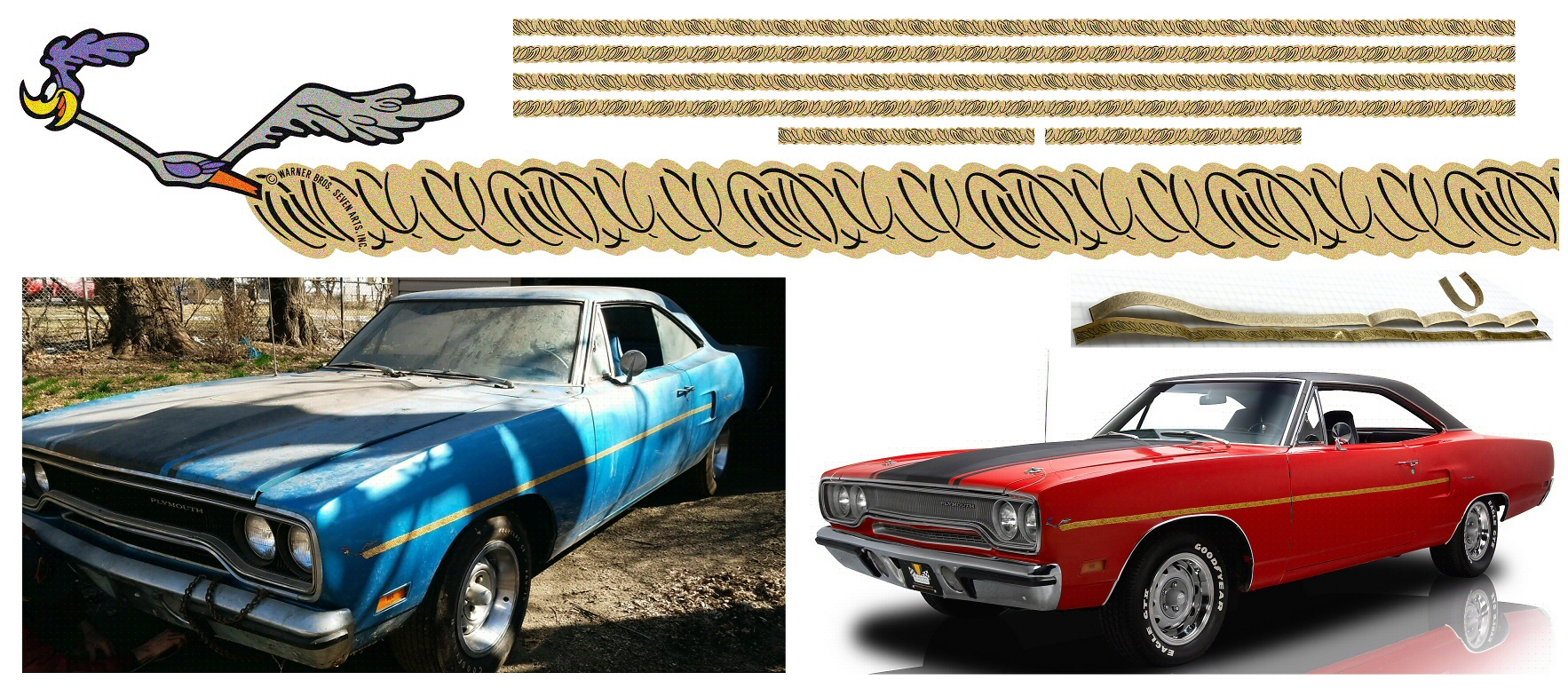 1970 Plymouth Road Runner Mid Dust Trail Bird Stripes Decals