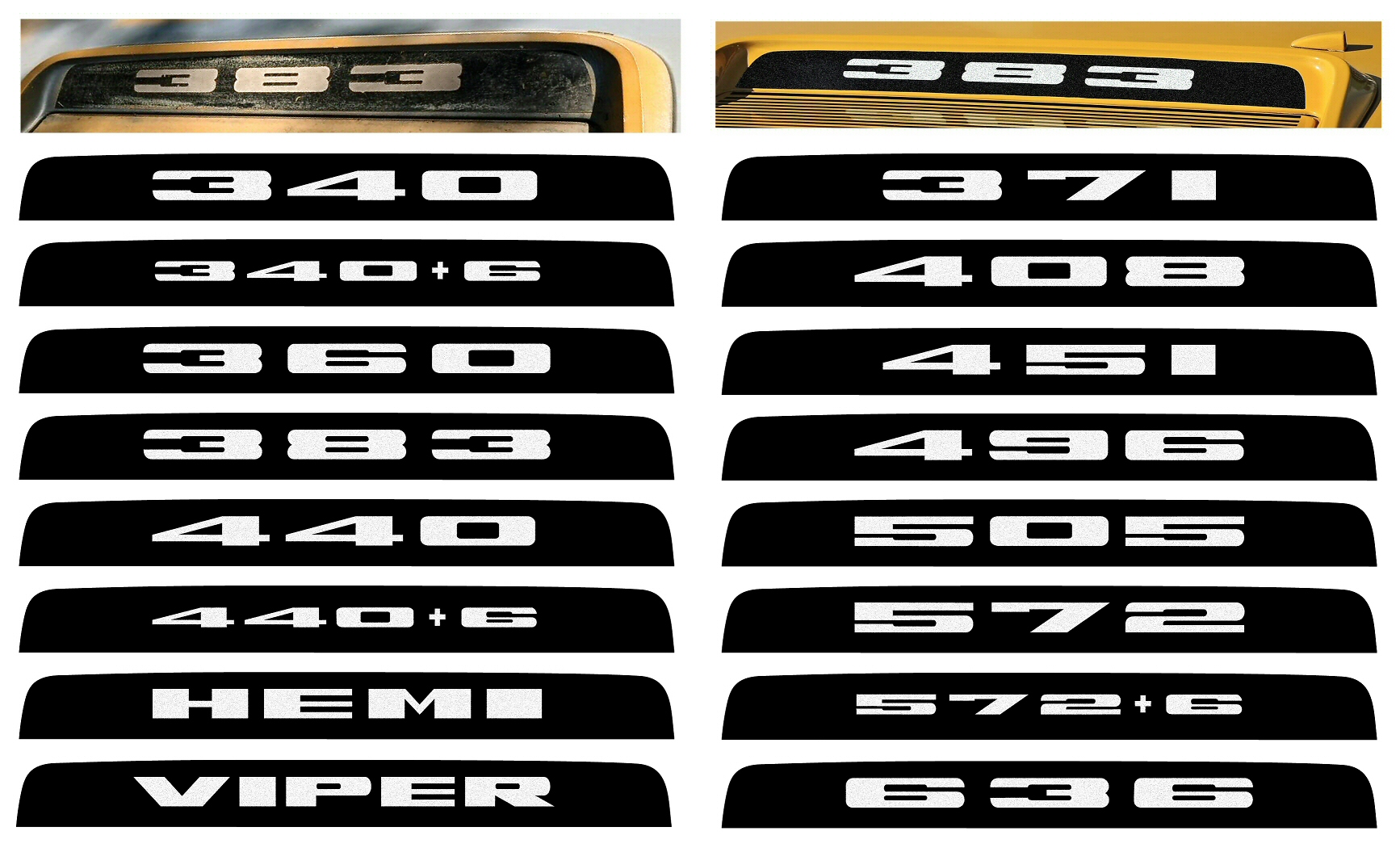 1971 Plymouth Road Runner/GTX Hood Bezel Engine-Size Lettering Decals