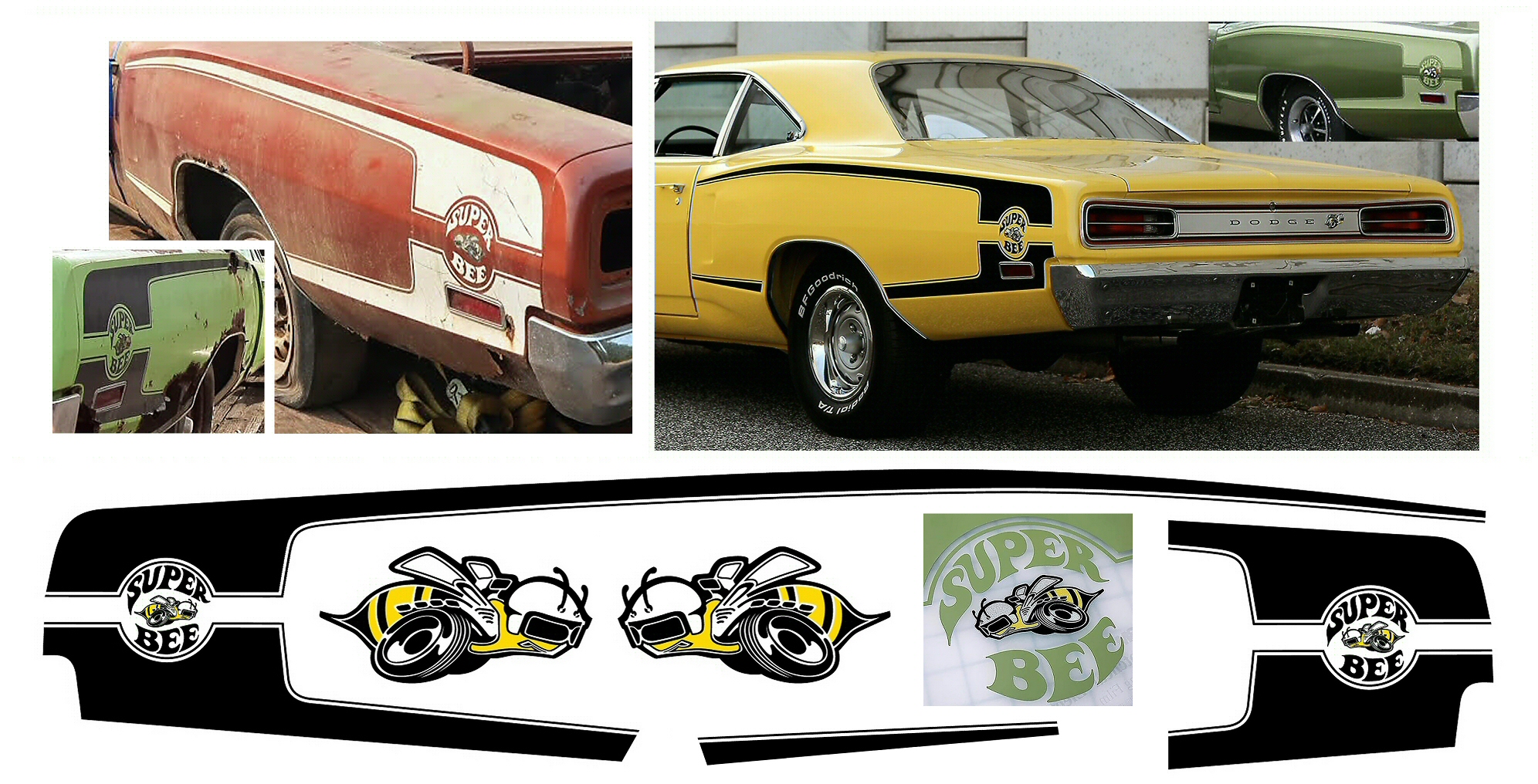 1970 Dodge Super Bee Quarters "C" Stripe/Lettering/Bee Decals