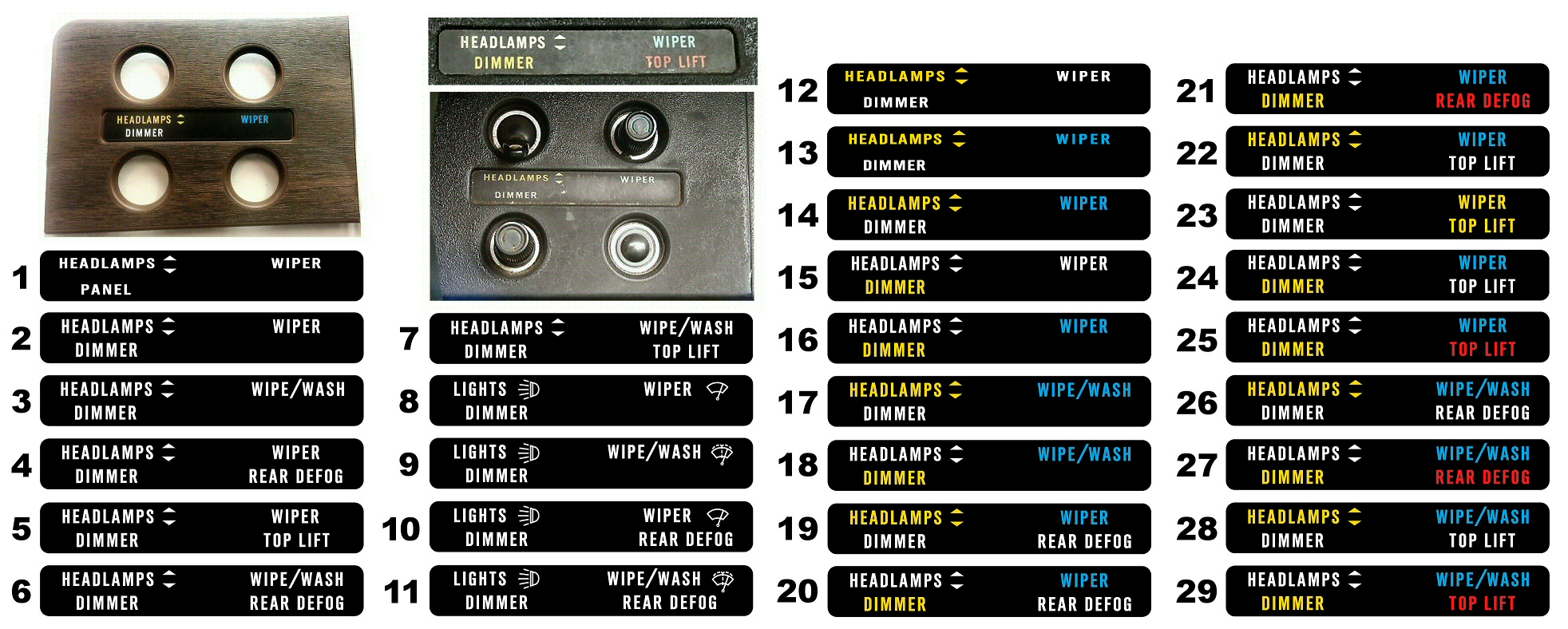 1970-74 E-body Standard Switch Labels/Plates