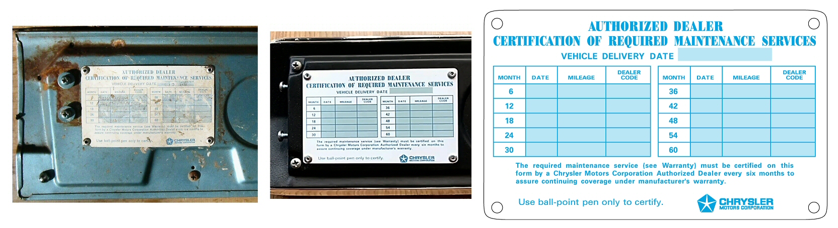 1965 1966 1967 Warranty/Maintenance Glove Box Door Card Mopar Chrysler Plymouth Dodge